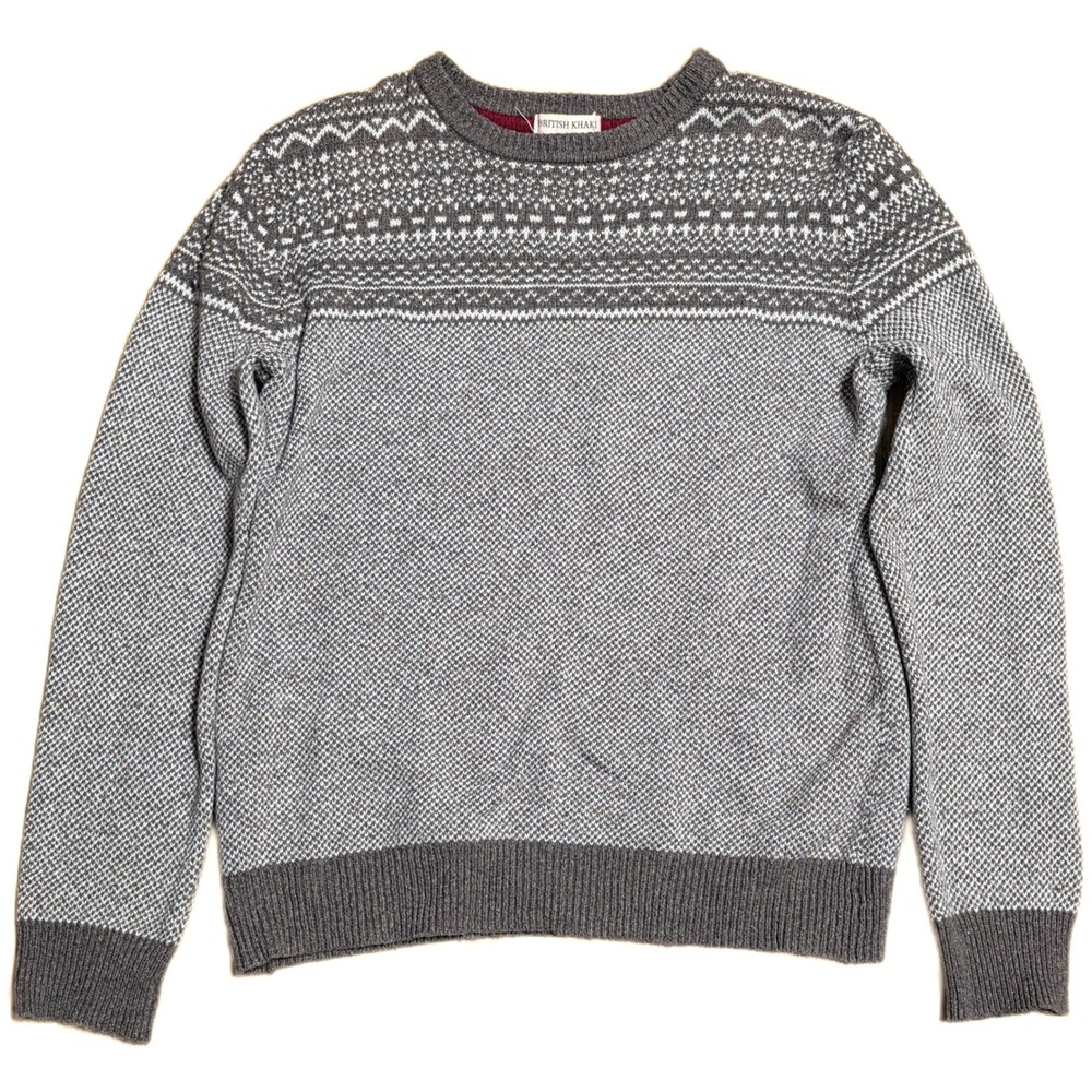 British Khaki Fair Isle Sweater Men's Size S Brown‎ Crewneck Cotton Wool Blend